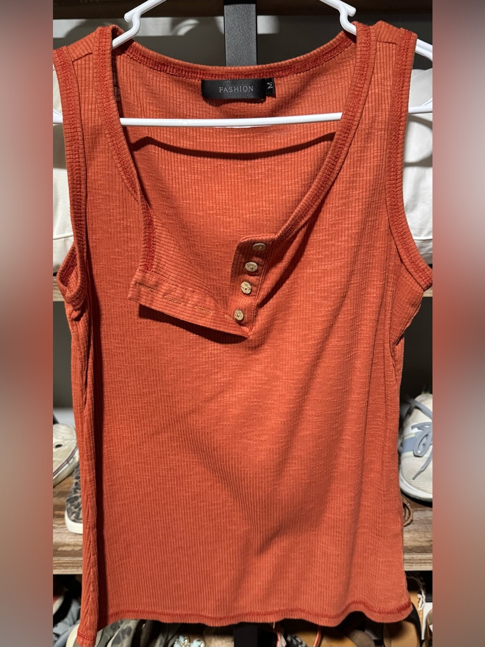 Amazon Rust Ribbed Henley Tank Top